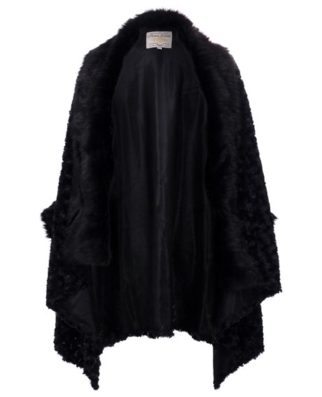 Blue Inc Woman Black Fur Cape Jacket 2499