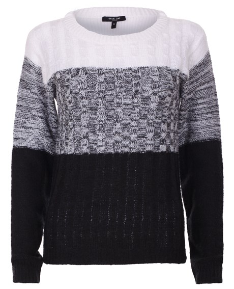 Blue Inc Woman Black Two Tone Cable Knit Jumper 1499