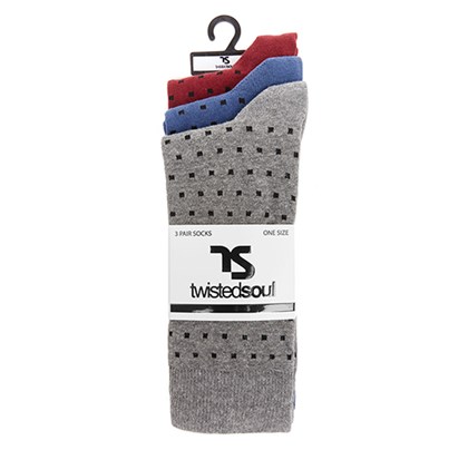 Men's Three Pack Multicolour Squares Detail Socks
