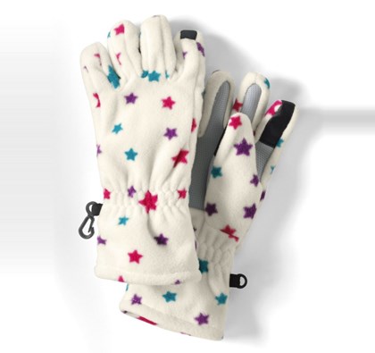 Lands' End Girls Cream patterned thermacheck-200 fleece gloves